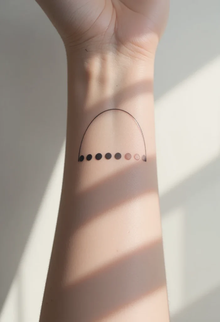 "Elegant moon phase tattoo design capturing the lunar cycle with fine-line ink art on skin."