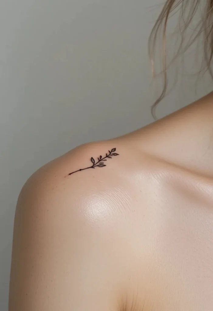 Small shoulder tattoo idea featuring a delicate minimalist design, inspired by 19 small shoulder tattoo styles for women