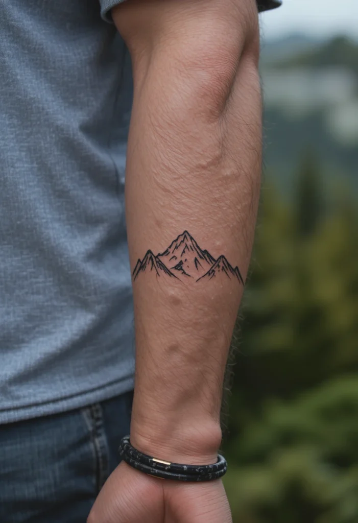 A Mountain Range Silhouette Across the Forearm