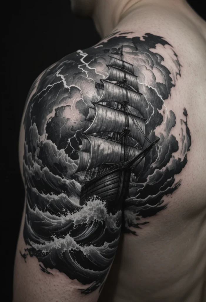 Ship Sailing Through a Storm