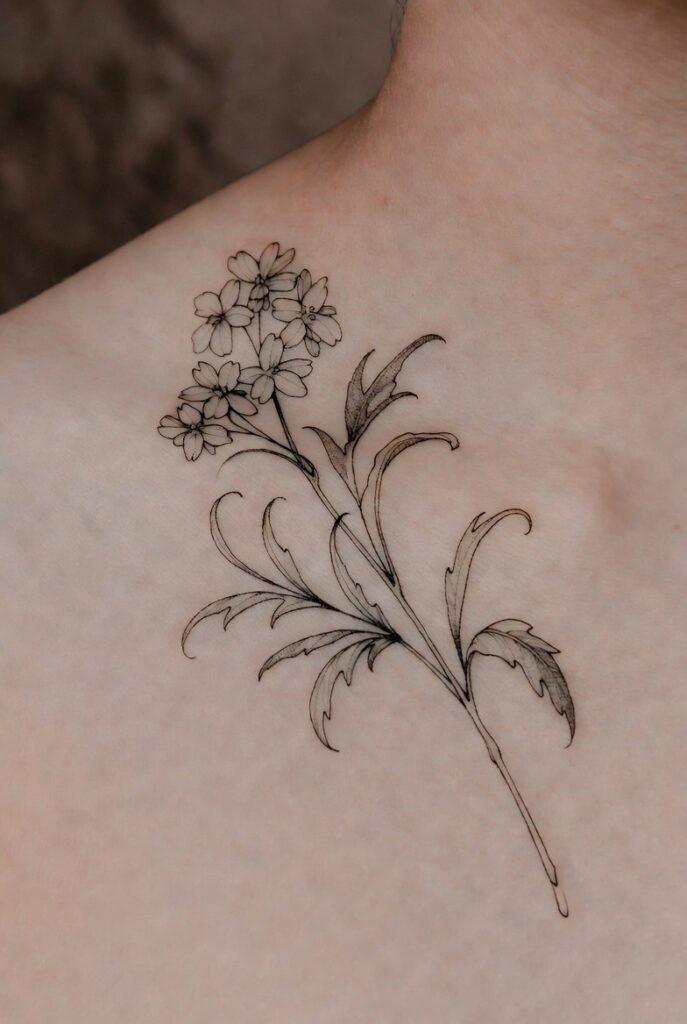 Botanical Wildflower Sprig With Leaves