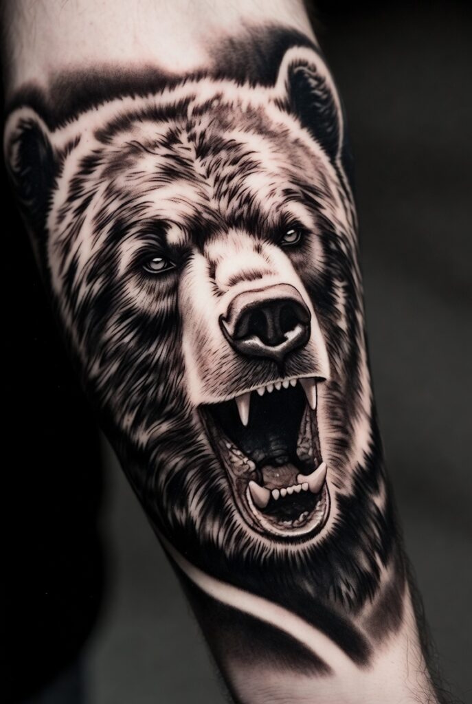 "Detailed bear tattoo design on forearm showcasing symbolic meaning and creative placement ideas for men and women."