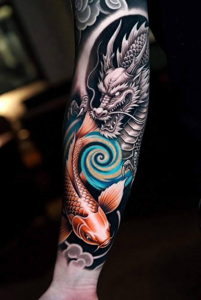 Koi Fish Swimming Upstream
Japanese Sleeve Tattoo Ideas