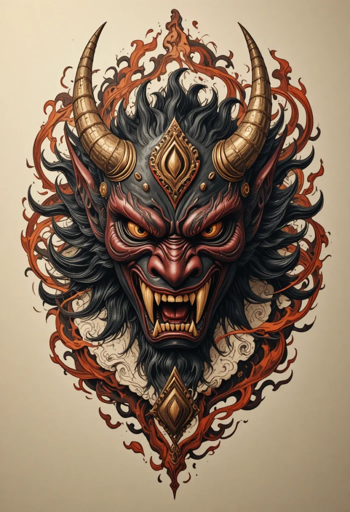 Oni Mask Guardian Tattoo