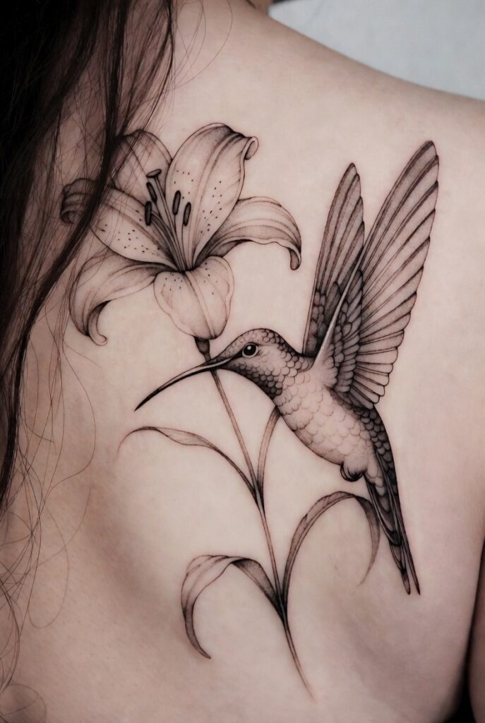 Lily with Hummingbird