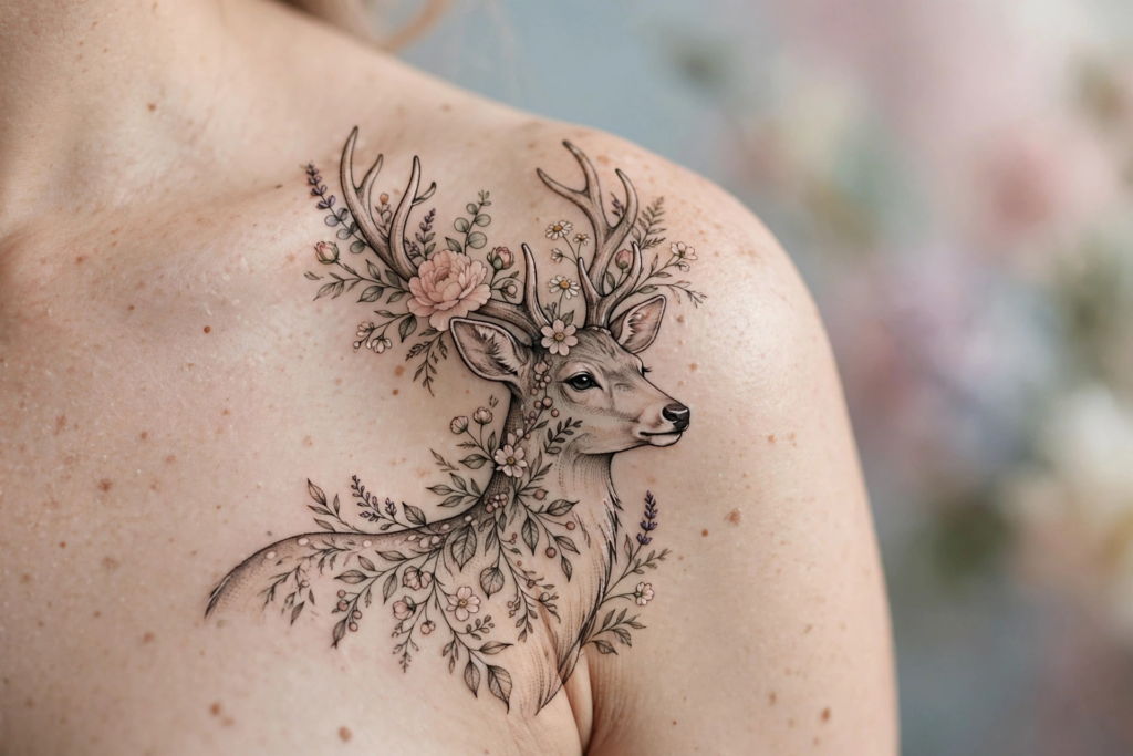 6. Watercolor Deer Tattoo