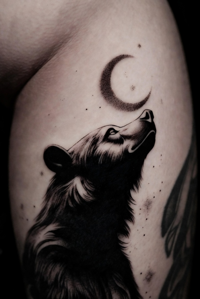 12. Bear and Moon Tattoo