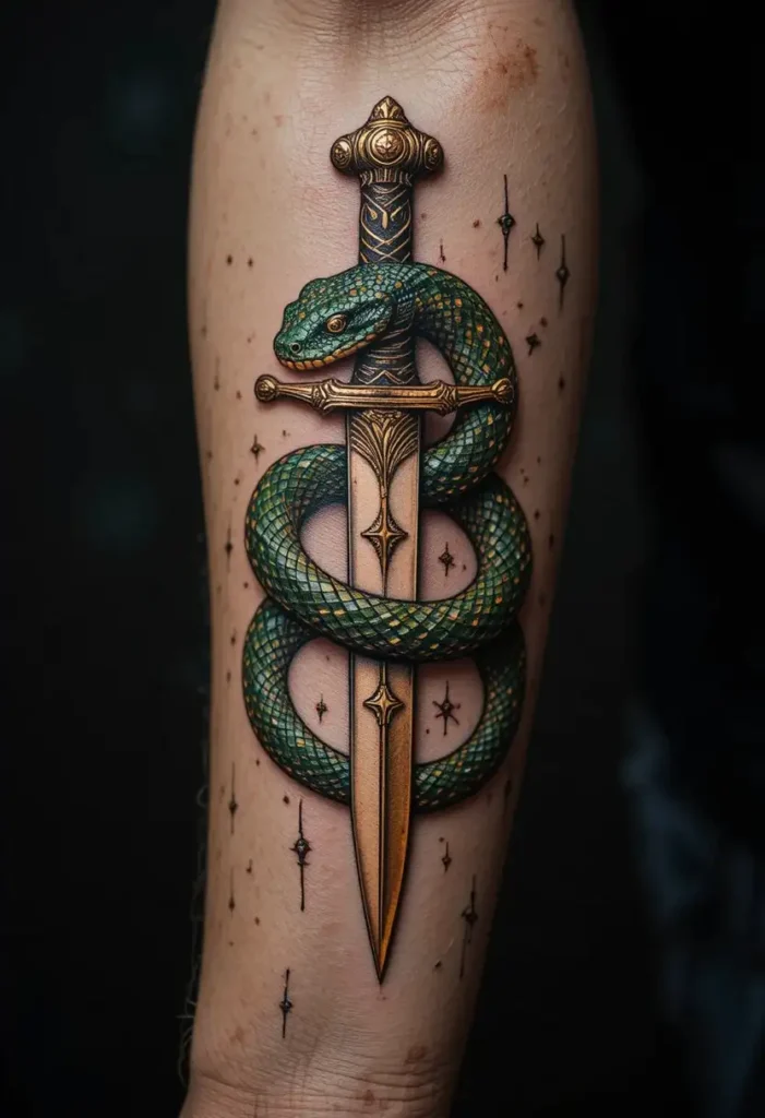 Snake Coiled Around a Blade or Flower