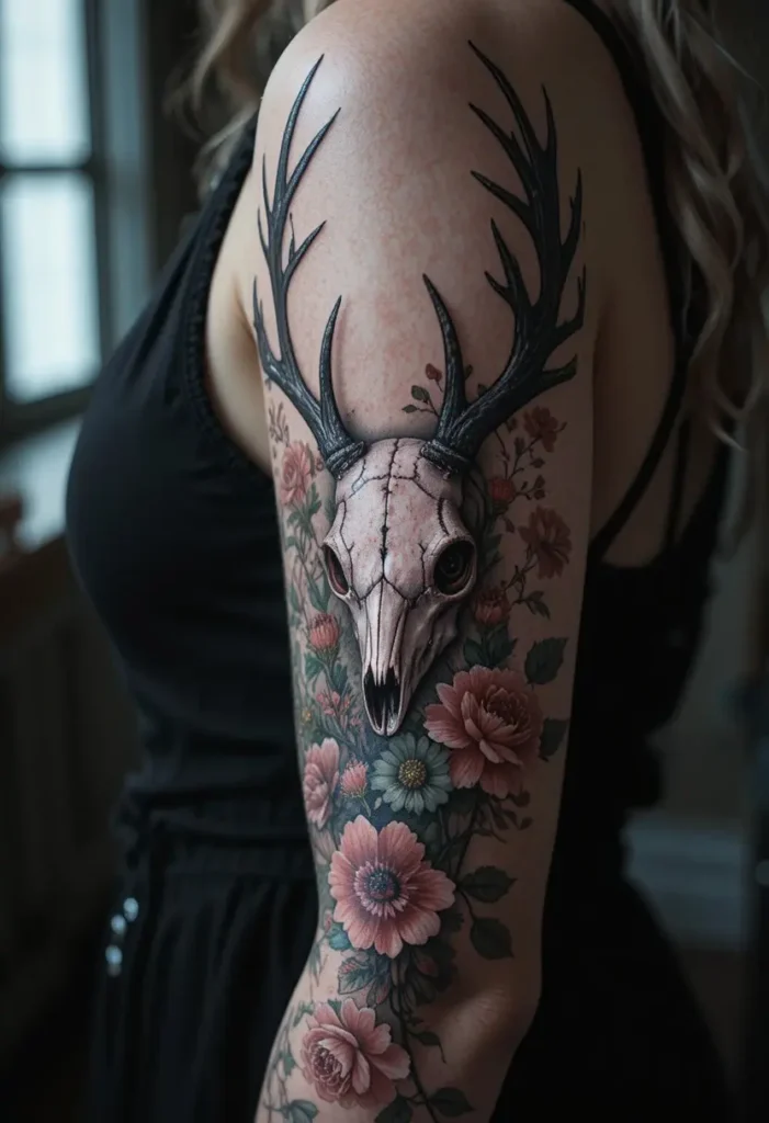Deer Skull & Florals Sleeve