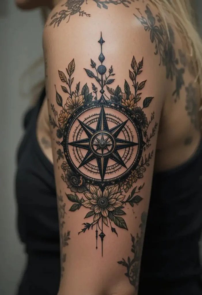 Compass With Botanical Accents